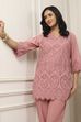 Dusky Pink Cotton Schiffli Straight Suit Set image number 8