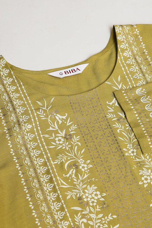 Green Rayon Straight Kurta Palazzo Suit Set image number 1