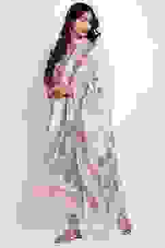 Light Grey Straight Kurta Churidar Suit Set image number 3