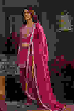 Pink Chanderi Jacquard Dori Embroidery Straight Suit Set image number 2