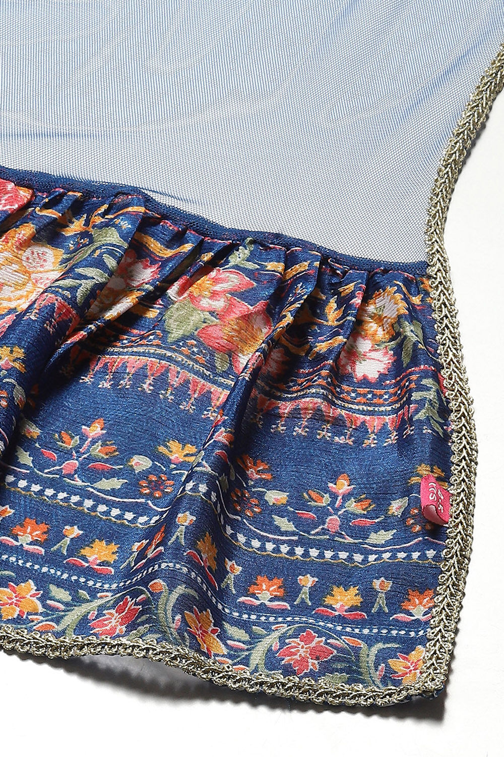 Blue Polyester Gathered Printed Suit Set image number 3