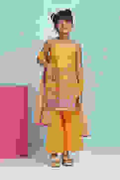 Orange Cotton Printed Straight Suit Set image number 6