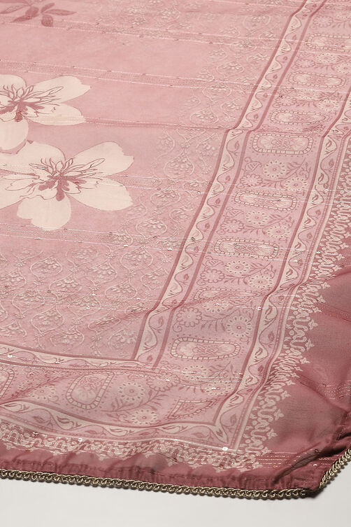 Dusky Pink Chanderi Blend Unstitched Suit set image number 4