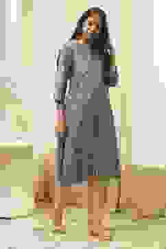 Blue Poly Cotton Straight Yarndyed Kurta image number 4