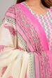 Pink Cotton Screen Print Unstitched Suit Set image number 4