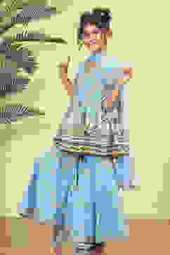 Blue Cotton Printed Straight Sharara Suit Set image number 3