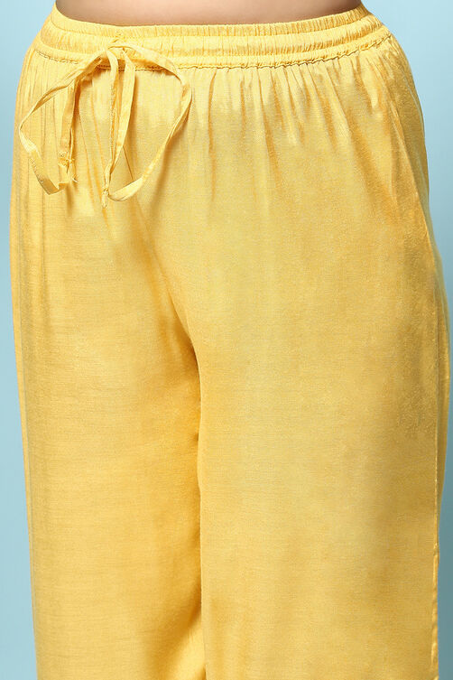 Yellow Nylon Gathered Embroidery Kurta Palazzo Suit Set image number 2