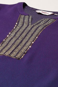 Navy & Purple Polyester Straight Yarndyed 2 Piece Set image number 1
