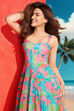 Turquoise Cotton Floral Printed Tiered Dress image number 1