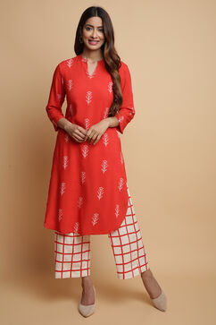 Terracotta Rayon Straight Kurta Pants Set image number 0