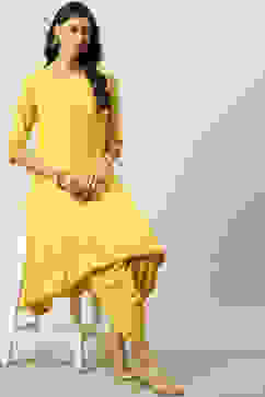 Yellow Art Silk Asymmetric Suit Set image number 5