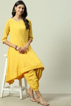 Yellow Art Silk Asymmetric Suit Set image number 5