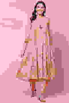 Dusky Peach Cotton Modal Flared Kurta Palazzo Suit Set image number 0