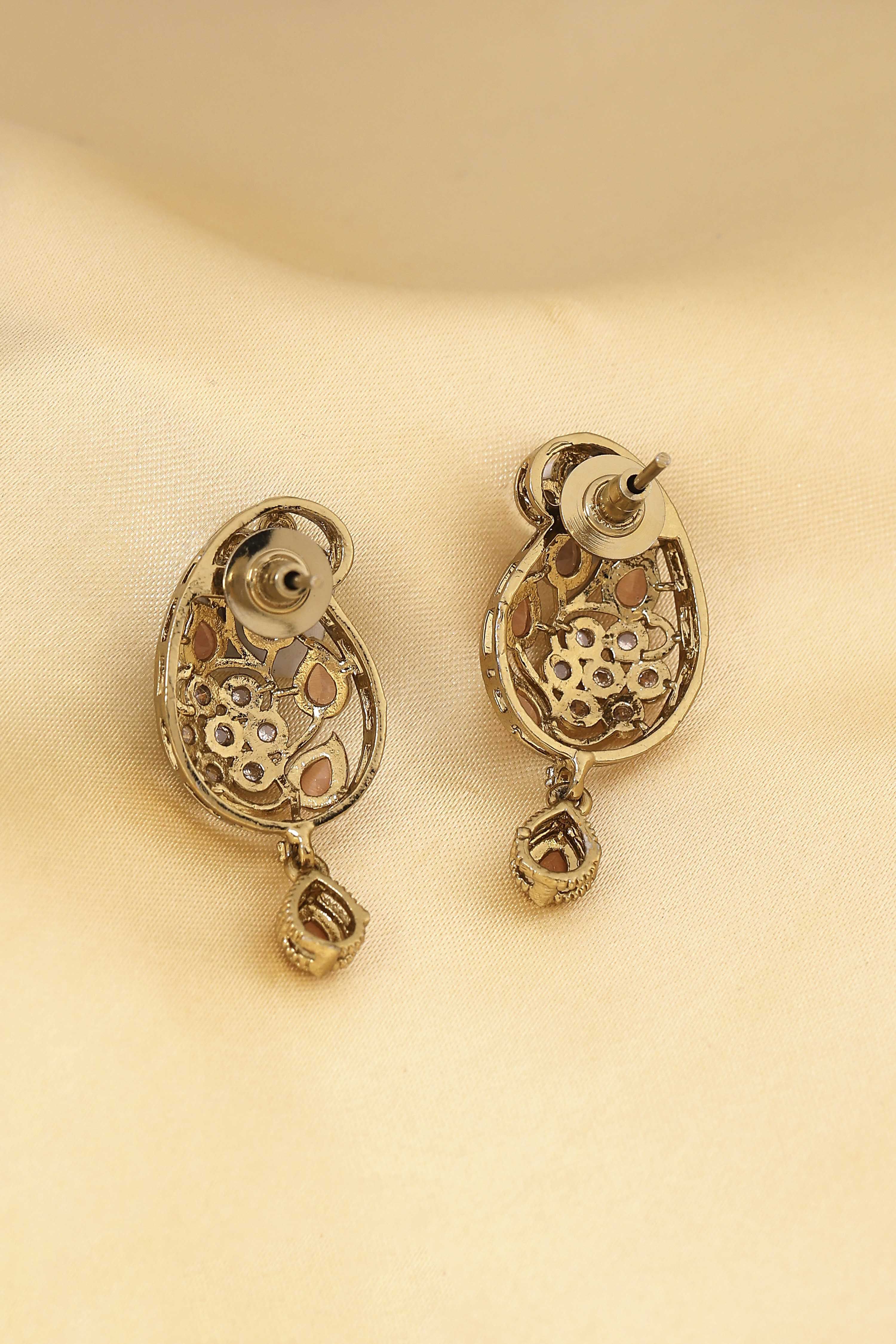 Gold Plated Brass Stone Studded Drop Earrings image number 2