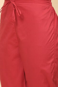 Cream Red Cotton Straight Kurta Pant Suit Set image number 3