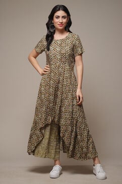 Olive Rayon Printed Jumpsuit Dress image number 1