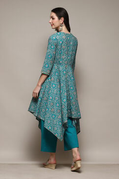 Turquoise Cotton Anarkali Kurta Palazzo Suit Set image number 4