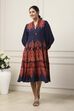 Navy Blue Viscose Rayon Ethnic Motif Printed Flared Dress image number 5