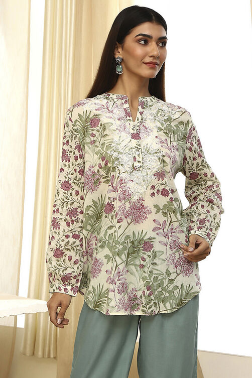Pastel Green Floral Printed Short Kurta image number 5