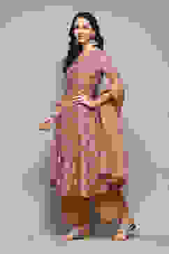 Peach Polyester Straight Kurta Palazzo Suit Set image number 5