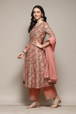 Peach Polyester Straight Kurta Palazzo Suit Set image number 5