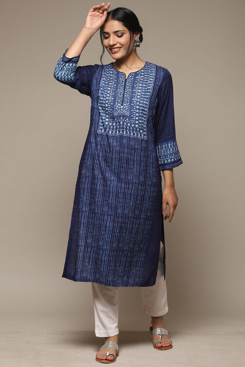 Indigo Rayon Straight Printed Kurta