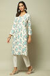 Off White & Blue Cotton IKAT Flared Yarndyed Kurta image number 2