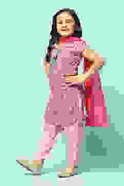 Pink Cotton Straight Printed Kurta Salwar Suit Set image number 4