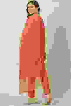 Soft Red Straight Kurta Relaxed Pants Suit Set image number 4