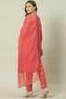 Soft Red Straight Kurta Relaxed Pant Suit Set