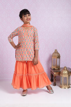 Peach Cotton Straight Kurta Sharara Suit Set image number 0