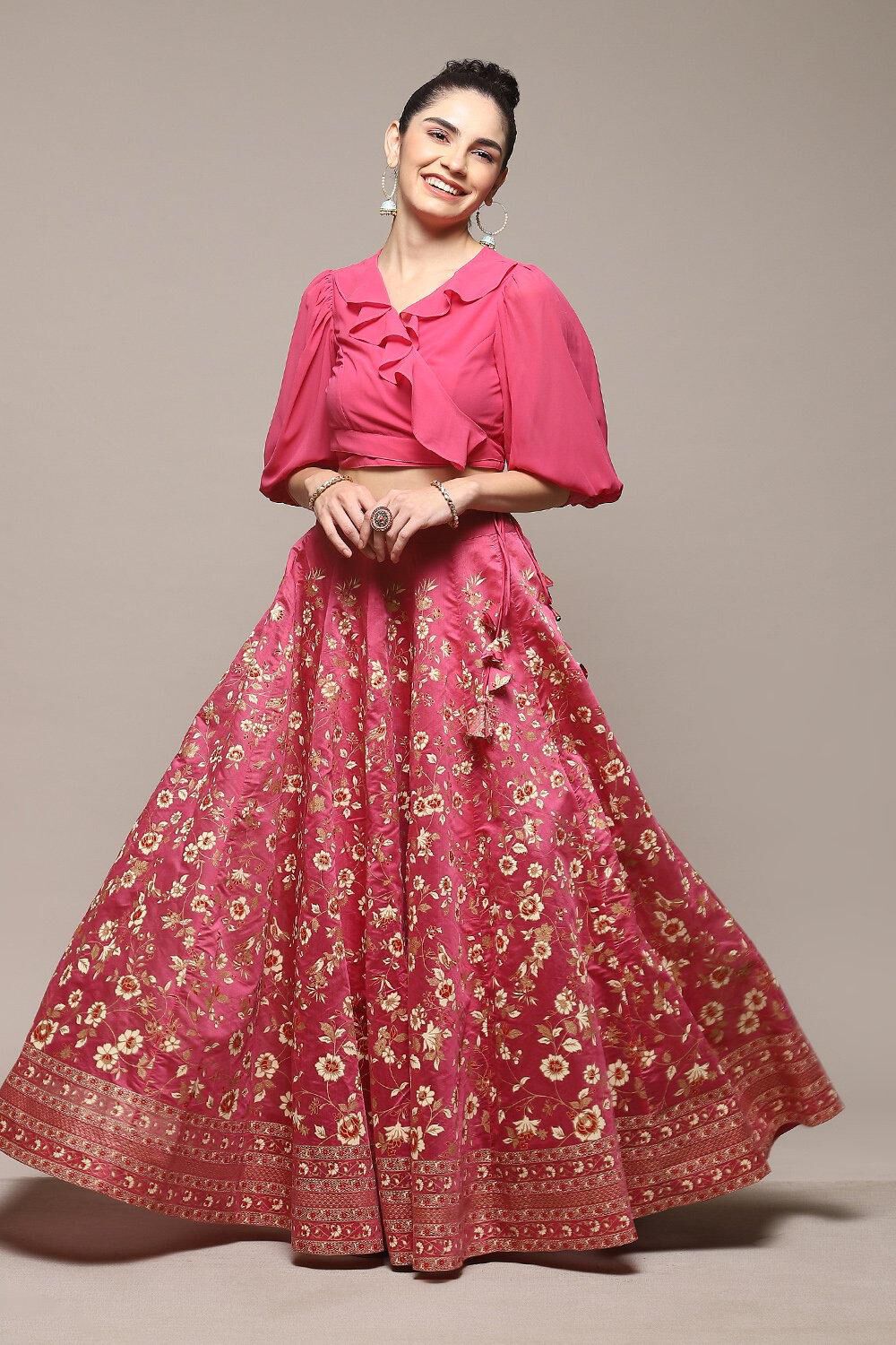 Pink Polyester Straight Kurta Skirt Suit Set