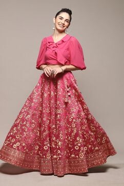 Pink Polyester Straight Kurta Skirt Suit Set image number 6