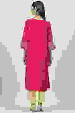 Fuschia Poly Viscose A-Line Printed Kurta image number 4