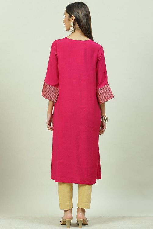 Fuschia Poly Viscose A-Line Printed Kurta image number 4