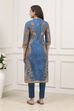Blue Cotton A-Line Printed Kurta image number 3