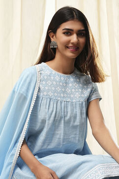 Light Blue Cotton Gathered Suit Set image number 7