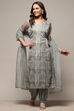 Grey Organza Unstitched Suit Set image number 1