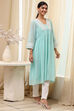 Aqua Embroidered Gathered Kurta image number 4