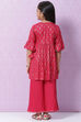 Berry Pink Rayon Flared Printed Kurta image number 4