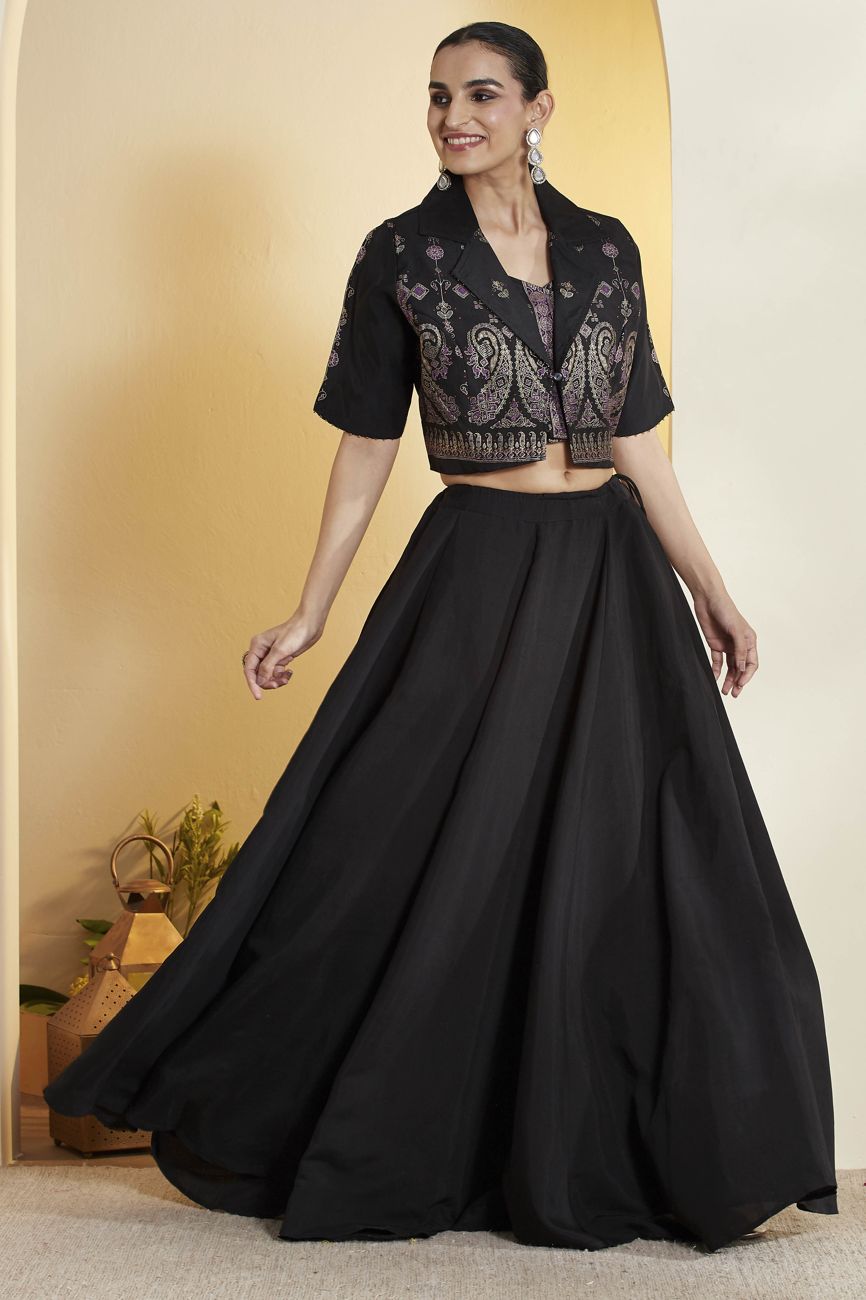 Black Viscose Rayon Regular Lehenga Set image number 5