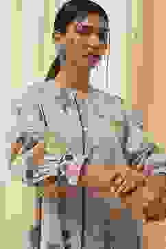 Beige Pure Cotton Shirt-Style A-Line Short Kurta image number 1