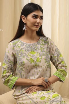 Green Cotton Printed Straight Kurta image number 1