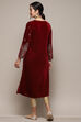 Maroon Poly Velvet Printed Straight Kurta image number 3