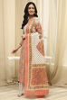 Lime Green and White Cotton Screen Print Unstitched Suit Set image number 4