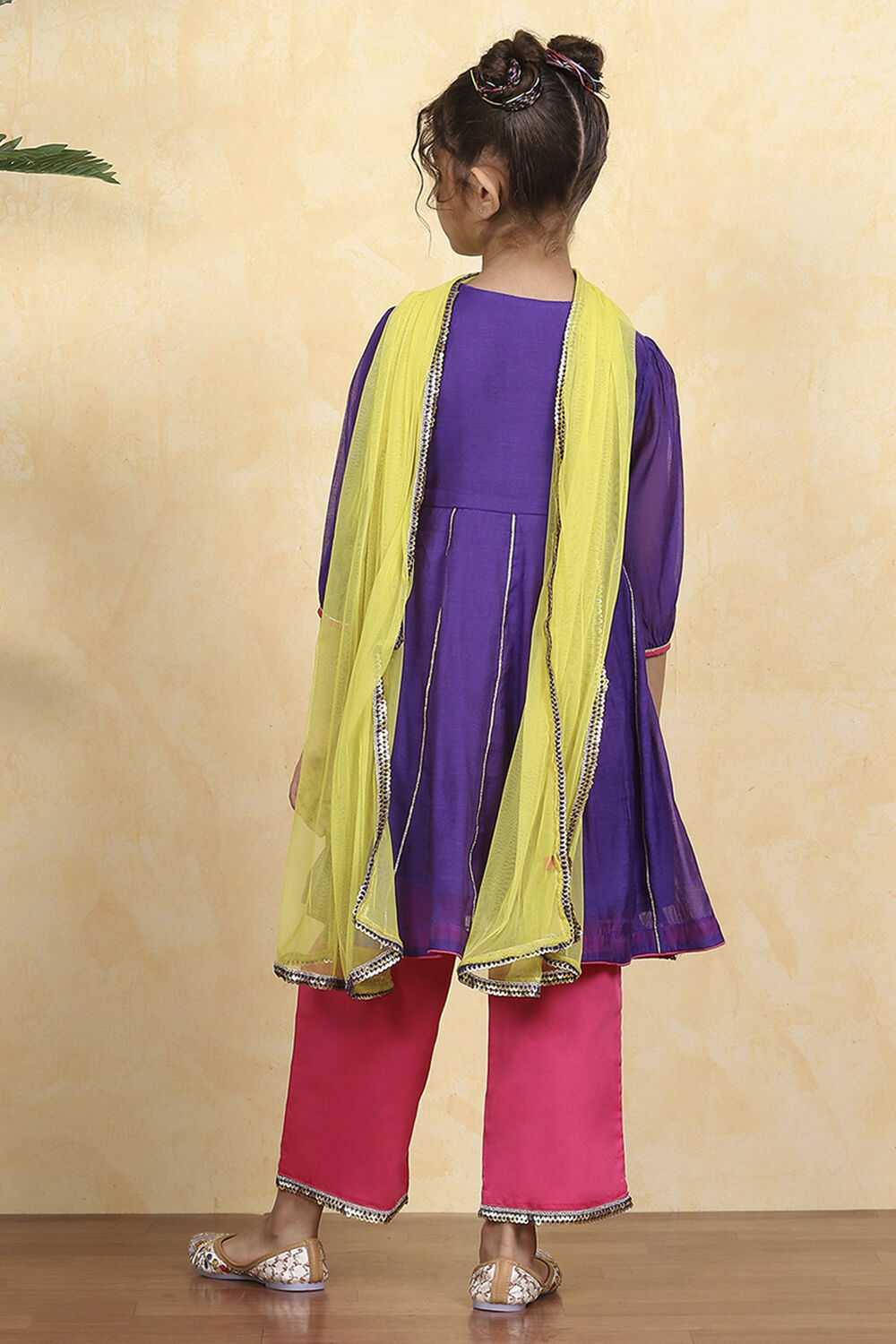 Purple Polyester Solid Kalidar Suit Set image number 4
