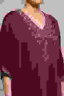 Purple Satin Solid Kaftan-Style Kurta Set image number 1