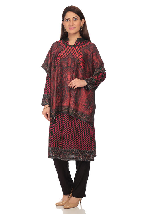 Red Poly Cotton Straight Printed Kurta image number 4