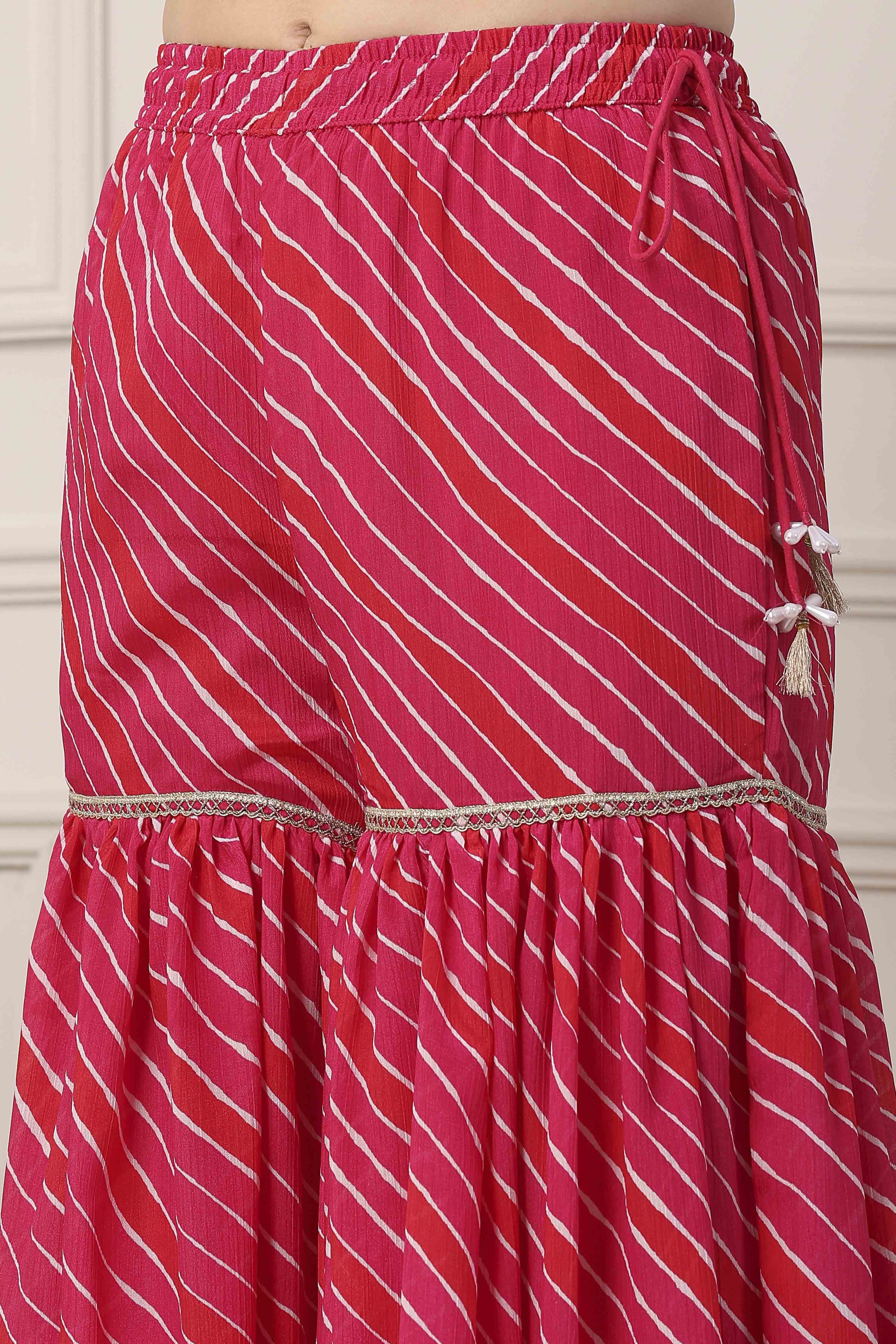 Pink Striped Yoke Design Straight Suit Set image number 2