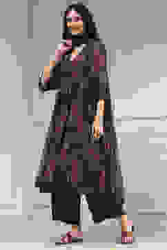 Charcoal Black Printed Gathered Suit Set image number 3